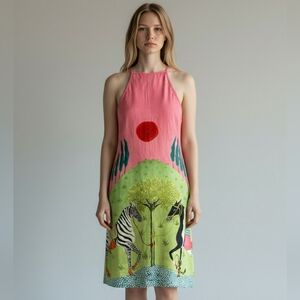 NEW! Pink & Green Halter Mini Dress - Artsy Horse & Zebra Design (Multple Sizes)